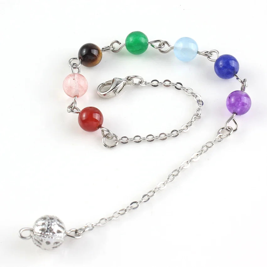 Wholesale 10 Pcs Silver Plated Link Chain 7 Color Small Round Beads Healing Chakra Necklace Fashion Jewelry
