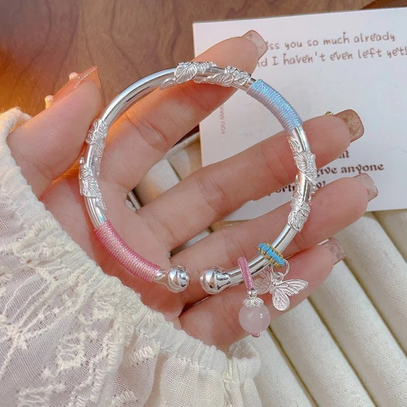 Women's 925 Sterling Silver Open Bracelet Blooming Pure New Style Ancient Niche Light Luxury Fashion Jewelry Accessory