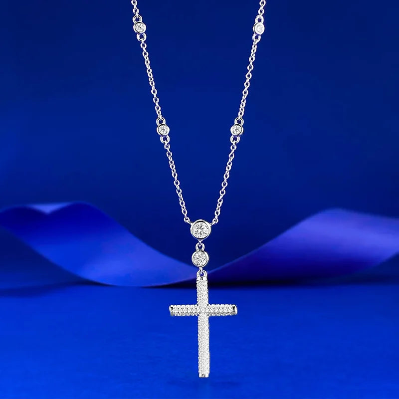 Luxury Lab Moissanite Diamond Cross Pendant 100% Real 925 Sterling Silver Wedding Pendants Necklace for Women Chocker Jewelry