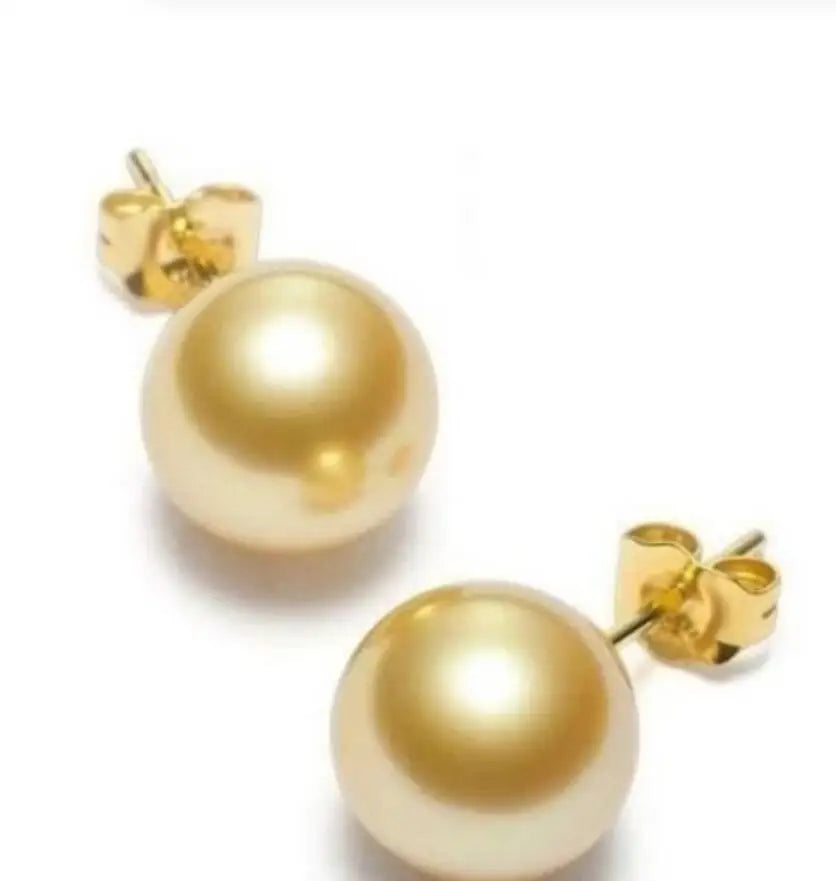 HOT AAA+10MM NATURAL SOUTH SEA GENUINE GOLD PEARL EARRING new Tibetan gold