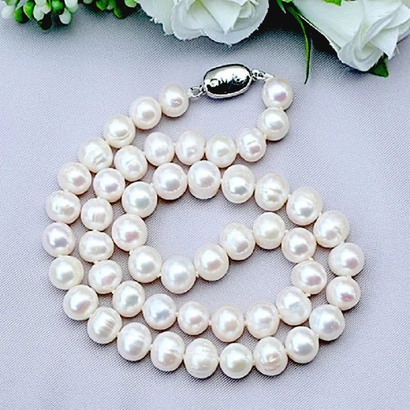 8-9mm Natural Freshwater Pearl 925 Sterling Silver Choker Necklace For Women Jewelry Gift